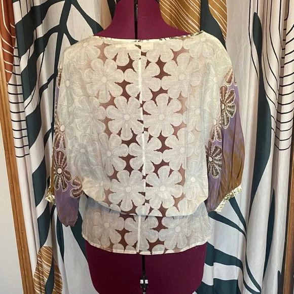 Anthropologie Burlapp Cotton Silk Floral Blouse Small